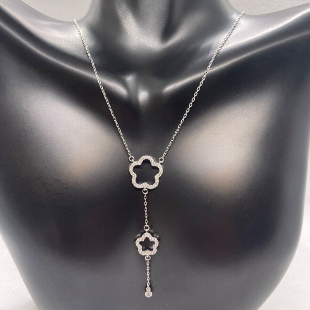 Double clover necklace lab simulated diamonds solid 925 sterling silver